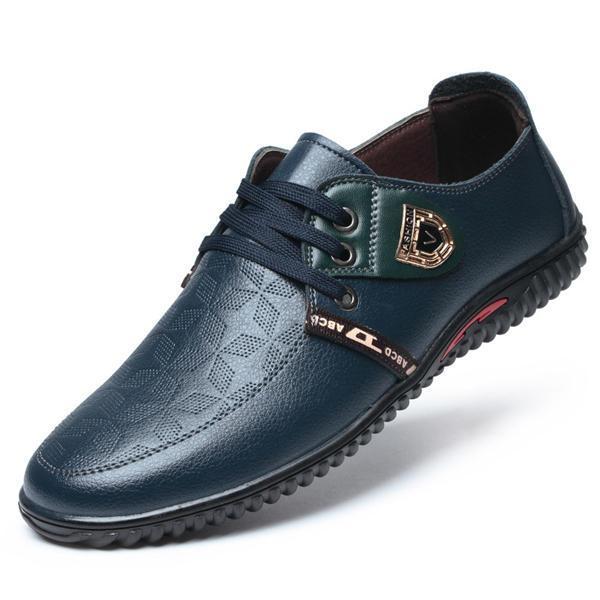 shopping נעלי גברים Lace Up Faux Lining Round Toe Leather Flat Oxfords For Men