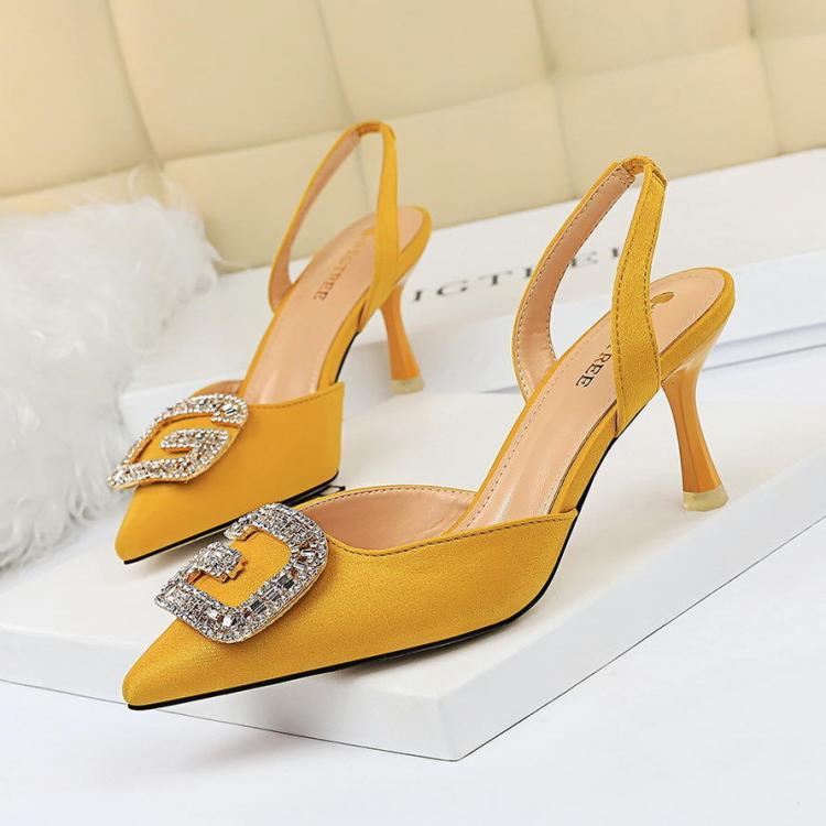 shopping נעלי נשים Women Rhinestone Pointed Toe Slingback Buckle Fashion High Heel Pumps