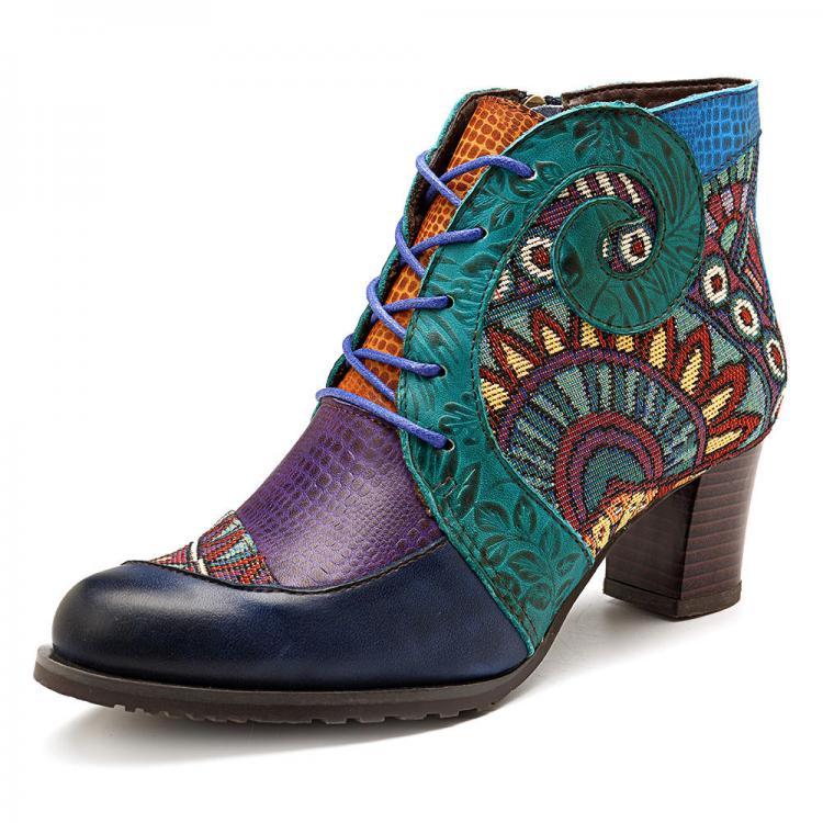shopping נעלי נשים SOCOFY Stitching Stripe Ankle Zipper Leather Boots