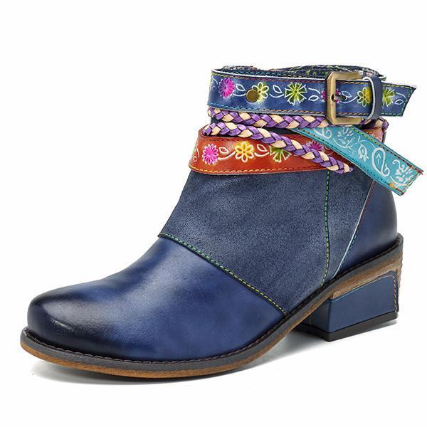 shopping נעלי נשים SOCOFY Women Handmade Weaving Strap Ankle Leather Boots