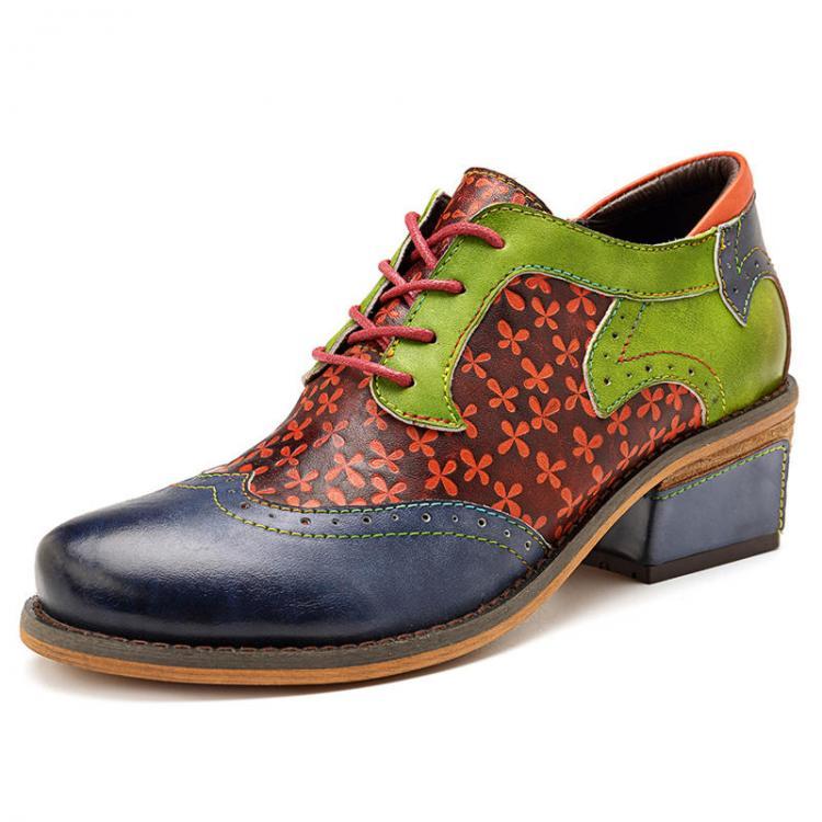 shopping נעלי נשים SOCOFY Handmade Stitching Lace Up Genuine Leather Flats Shoes