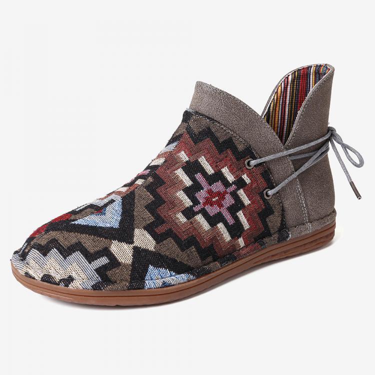 shopping נעלי נשים LOSTISY Women Slip Resistant Folkways Pattern Stitching Comfy Ankle Boots
