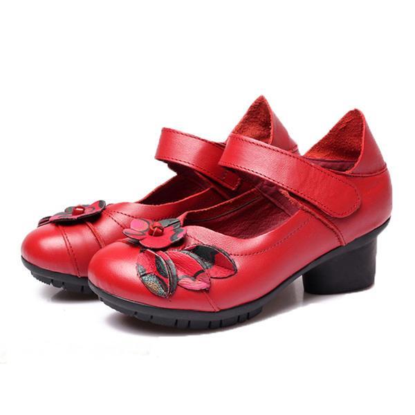 shopping נעלי נשים SOCOFY Leather Folkways Mid Heel Hook Loop Original Comfortable Retro Shoes