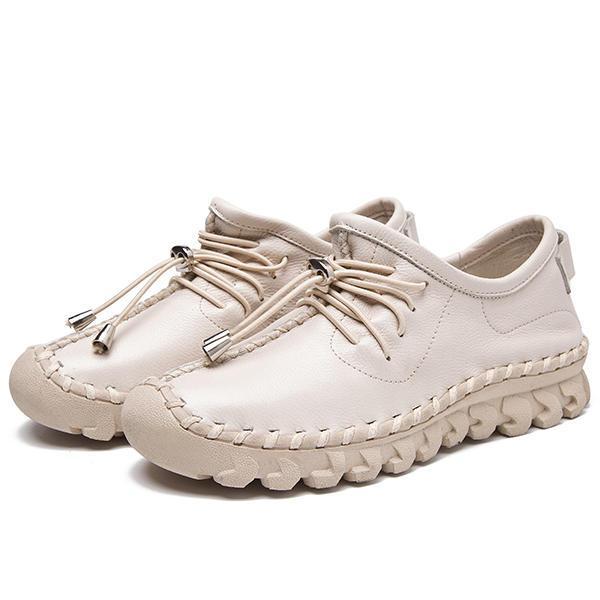 shopping נעלי נשים SOCOFY Casual Lace Up Pure Color Soft Leather Flats