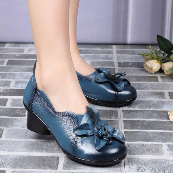 shopping נעלי נשים SOCOFY Large Size Floral Decoration Pure Color Mid Heel Retro Pumps