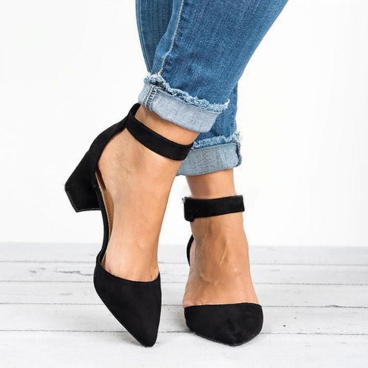 shopping נעלי נשים Large Size Women Chunky Heel Ankle Strap Pumps