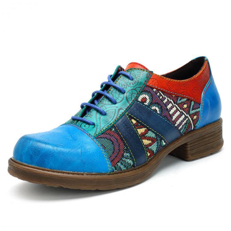shopping נעלי נשים SOCOFY Bohemian Splicing Pattern Flats Leather Shoes