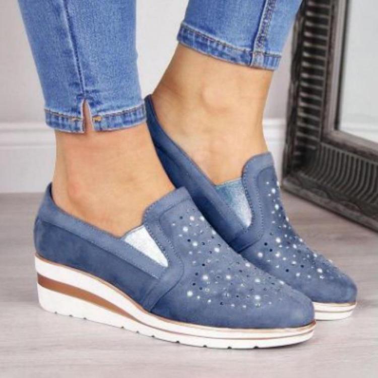shopping נעלי נשים Large Size Women Casual Pointed Toe Hollow Slip On Wedges Loafers