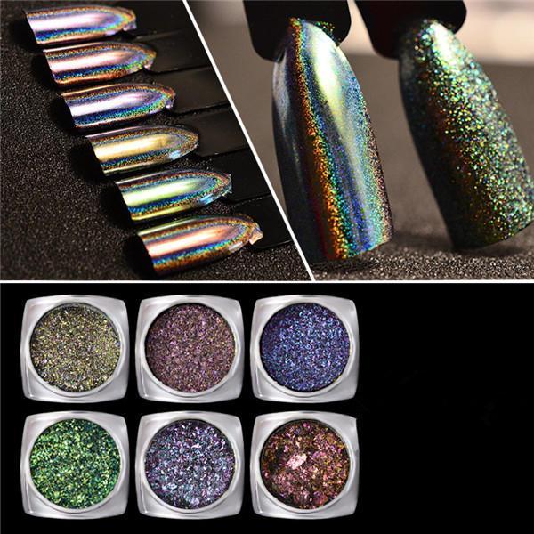 shopping ציפורניים Magic Laser Glitter Powder Metal Holographic Dust Shinning Mirror Nail Art Green Purple DIY Pigment