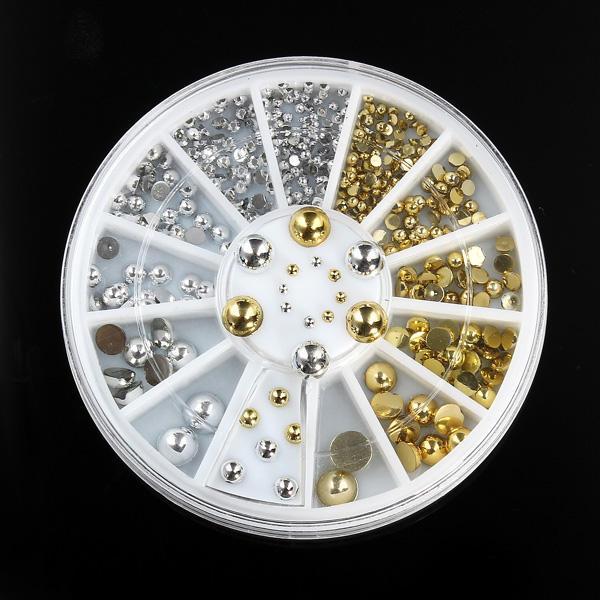 shopping ציפורניים 6 Sizes Silver Gold Metal Round Studs Nail Art Decoration Wheel