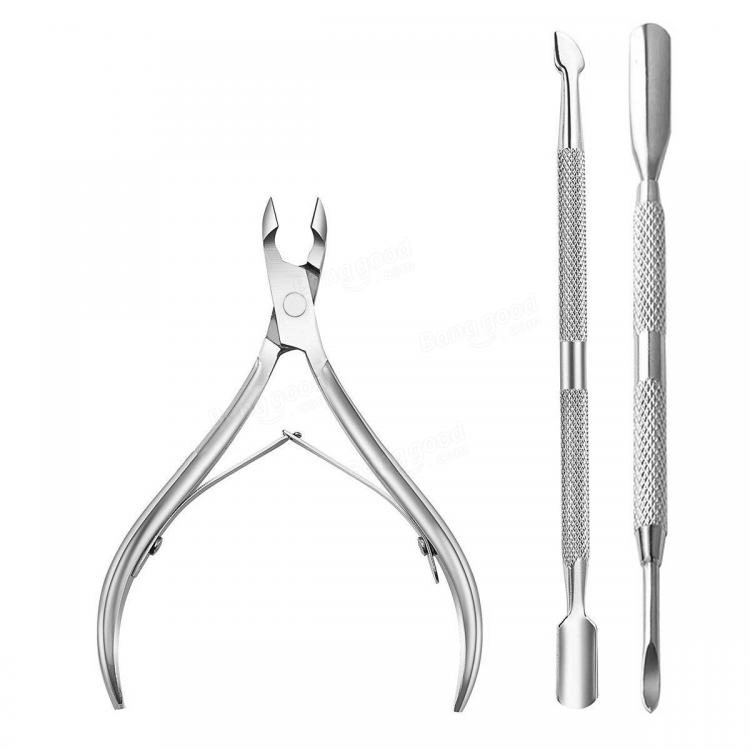 shopping ציפורניים 3pcs Stainless Steel Nail Cuticle Spoon Pusher Remover Cutter Nipper Clipper Set