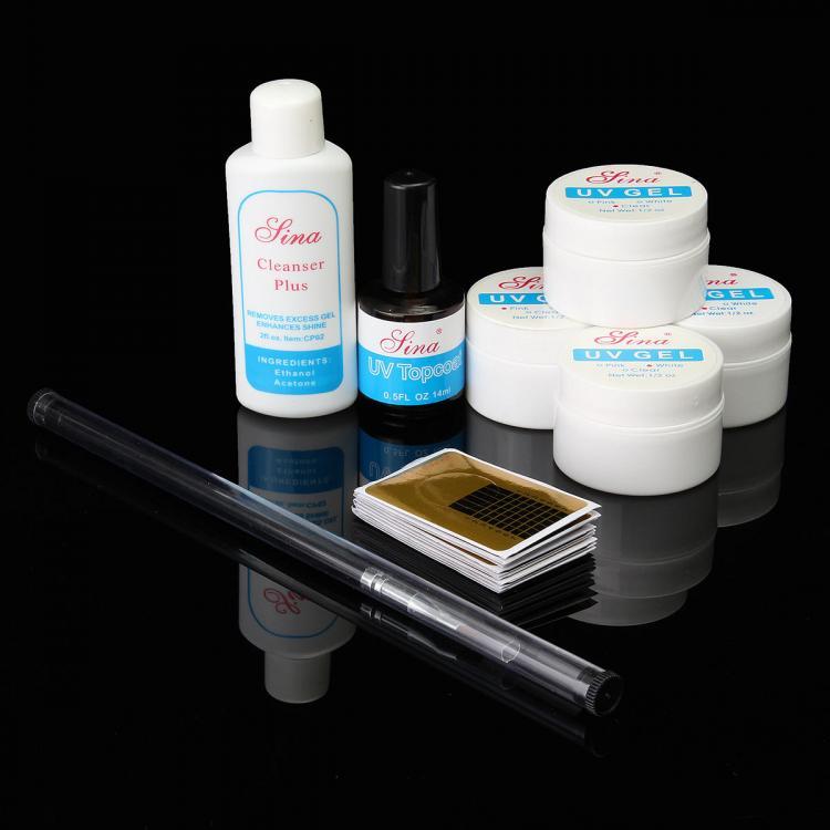 shopping ציפורניים 8pcs Nail Art Set Builder Primer Base UV Gel Top Coat Brush Cleanser Guide Sticker Form Manicure Kit