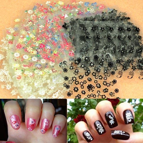 shopping ציפורניים 50 Sheet 3D Mixed Styles Flower Design Tip Decal Nail Art Stickers