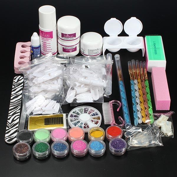shopping ציפורניים Pro Glitter Acrylic Powder Brush Tweezer Primer Nail Art Tips Kit Set