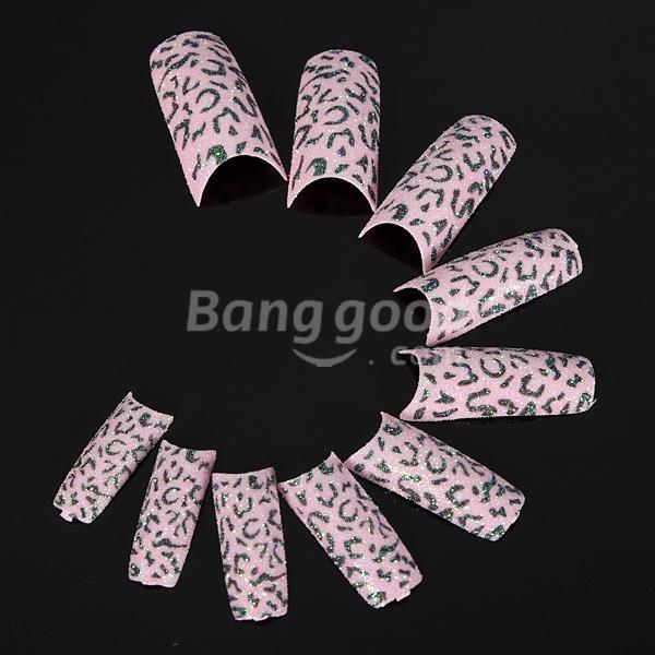 shopping ציפורניים 50Pcs Glitter Pink Black Leopard False Acrylic Nail Art Tips