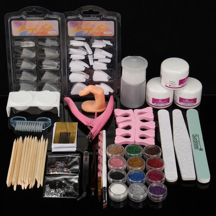 shopping ציפורניים Acrylic Powder Nail Art Set Pink False Nail Art Cutter Liquid Pump Dispenser Sanding File