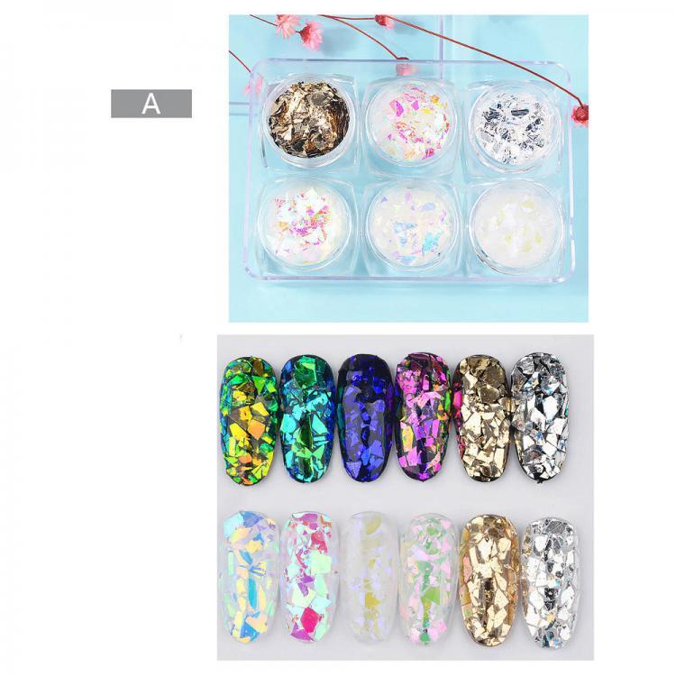 shopping ציפורניים 6Pcs 3D Glass Glitter Nail Sequins Set Aurora Shimmer Nail Decoration Nail DIY Art Decoration