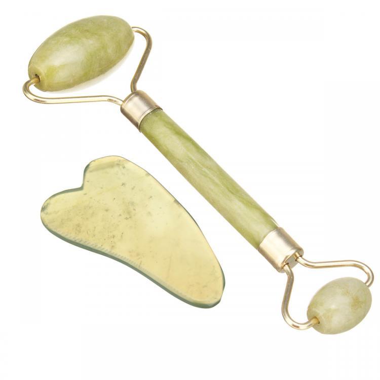 shopping טיפוח העור Jade Roller &amp; Gua Sha Set Face Thin Massage Roller &amp; Body Scraping Tool Premium 100% Jade