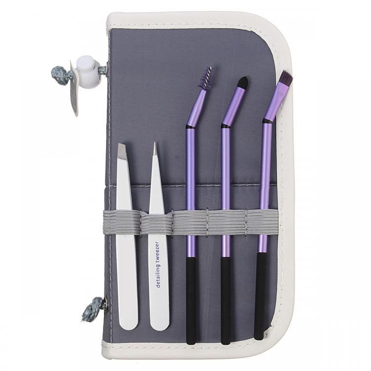 shopping איפור 5pcs Eyebrow Grooming Tool Set Angled Tweezer Slanted Brow Spooile Definer Eye Makeup Brush Kit