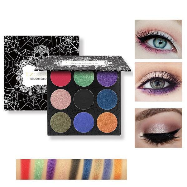 shopping איפור TZ COSMETIX 9 Colors Skull Eye Shadow Palette Halloween Matte Shimmer Diamond Foiled Makeup Cosplay