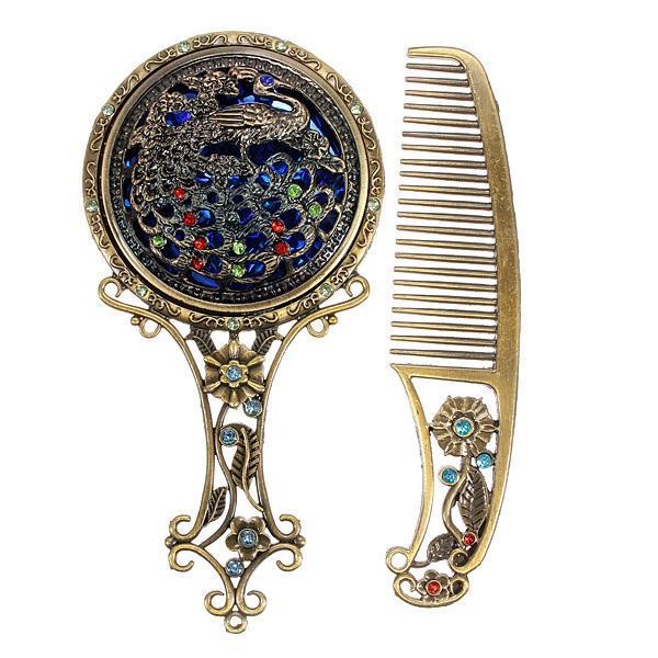shopping איפור Vintage Antiqued Mini Copper Phoenix Mirror with Comb Set