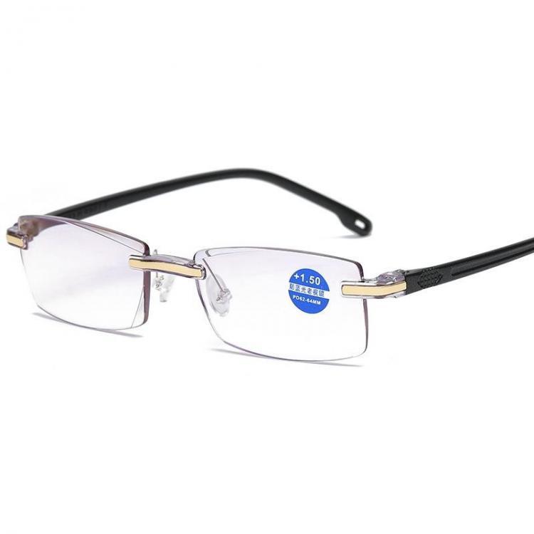 shopping איפור Frameless Diamond Trimming Reading Glasses Anti-blue Light Neutral Reading Glasses With Glasses Box