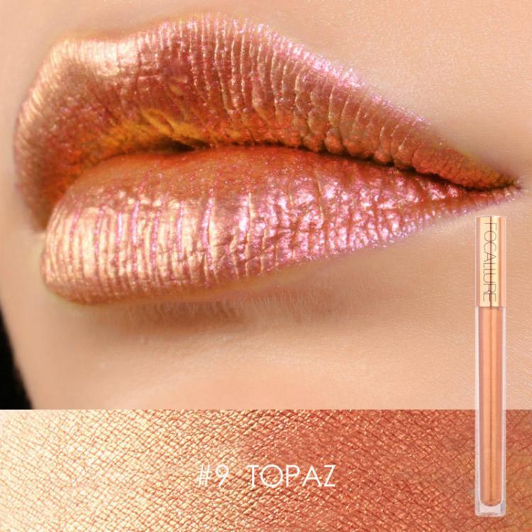 shopping איפור FOCALLURE Glitter Lip Gloss Makeup Long Lasting Nude Shimmer Metallic Liquid Lipstick