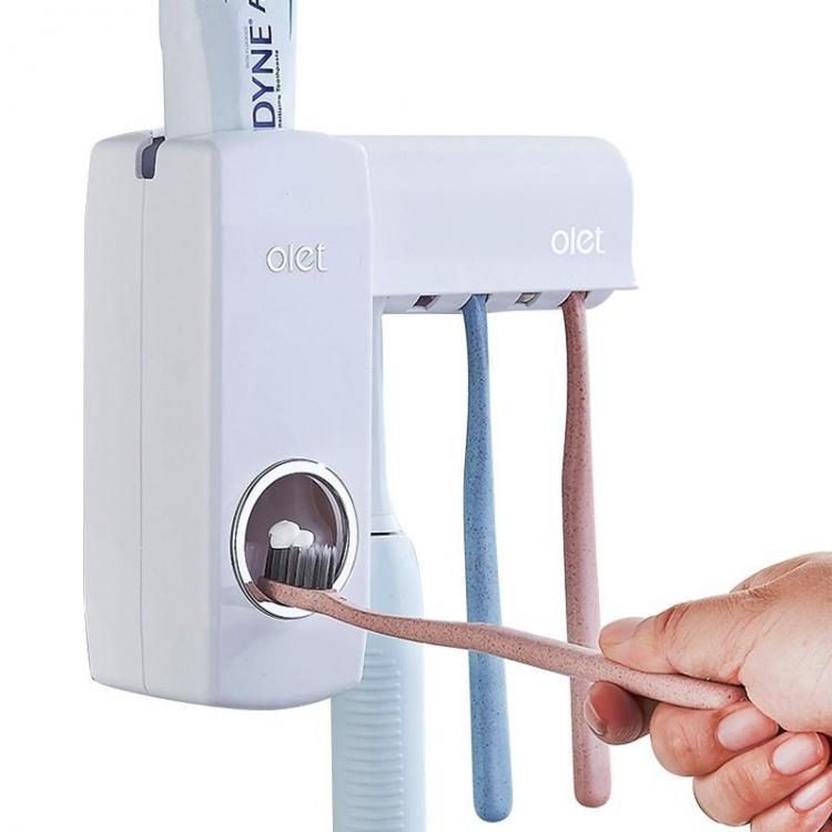 shopping טיפוח חלל הפה והשיניים Toothbrush Holder Automatic Toothpaste Dispenser Wall Mount Rack Bathroom Tools Set