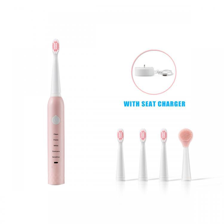 shopping טיפוח חלל הפה והשיניים 5 Modes Sonic Electric Toothbrush USB Rechargeable Heads Face Brush Charger Seat
