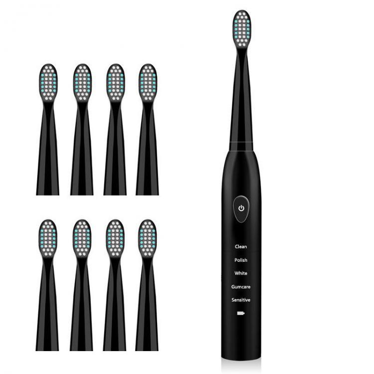 shopping טיפוח חלל הפה והשיניים 5 Gears Electric Toothbrush Waterproof Tooth Brush USB Rechargeable with Timer Charging Indicator with 8 Replacement Head