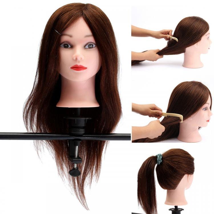 shopping שיער ואביזרים 20" Brown 90% Human Hair Hairdressing Training Head Mannequin Model Braiding Practice Salon Clamp