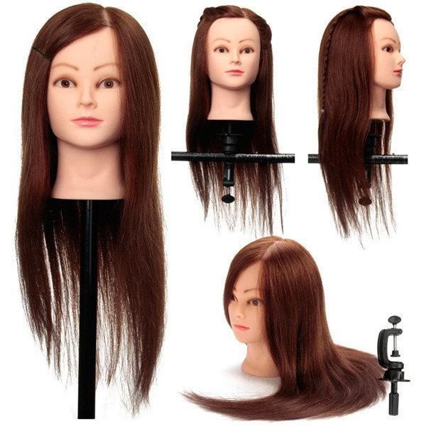 shopping שיער ואביזרים Coffee 100% Real Human Hair Training Head Cutting Practice Mannequin Clamp Holder Hairdressing