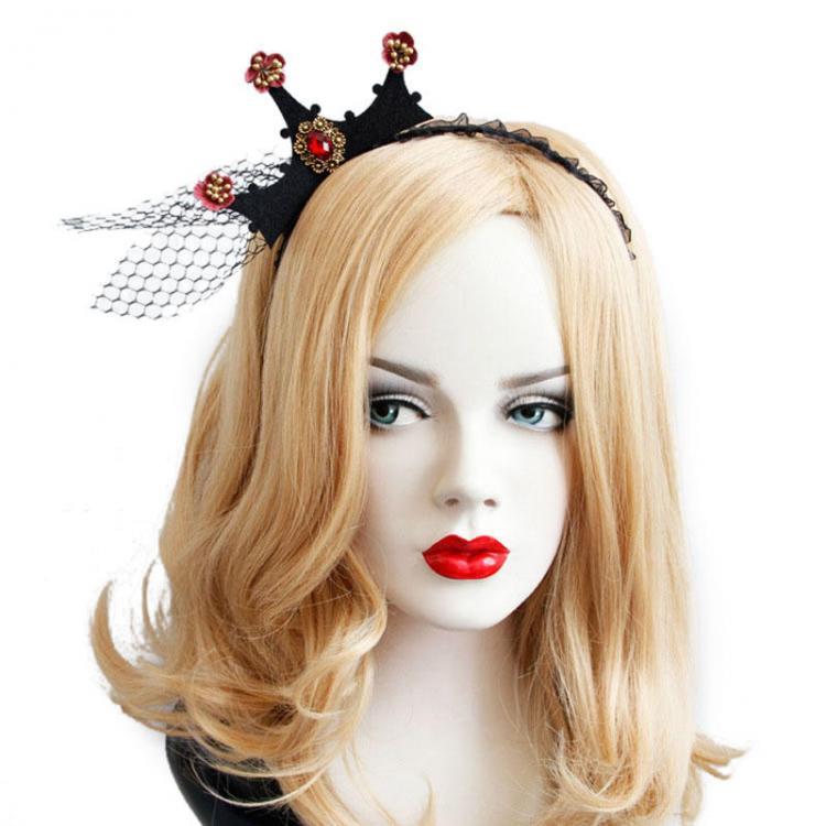 shopping שיער ואביזרים Halloween Party Crown Hairwear Toys Vintage Girl Tiara Fashion Lace Mesh Hair Bands