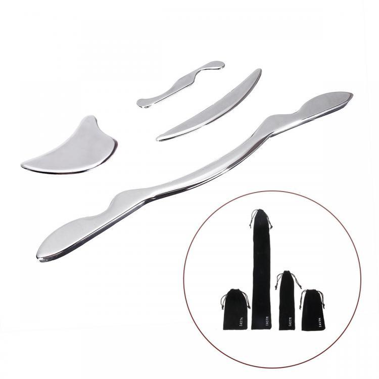 shopping מוצרי בריאות 4Pcs Stainless Steel Guasha Massager Scrapers Gua Sha SPA Scraping Board Tool Body Health Care Tools Kit