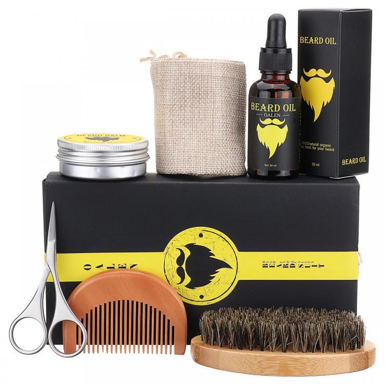 shopping ציוד גילוח והסרת שיער 6Pcs/set Men Beard Oil Balm Moustache Cream Wax Comb Brush Scissor Jute Pouch