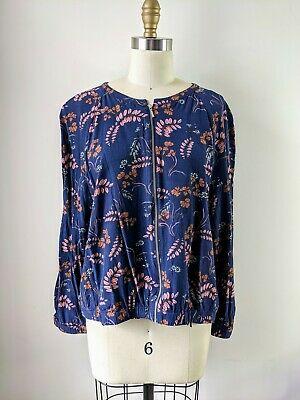 shopping מעילים וג׳קטים Susan Size 18 Blue Floral Zip Up Bomber Jacket