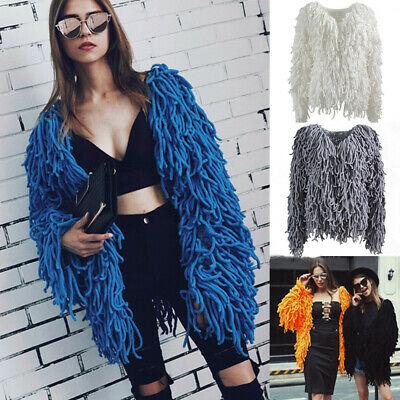 shopping מעילים וג׳קטים Fashion Women's Tassel Faux Fur Jacket Coat Long Sleeve Casual Loose Outwear M