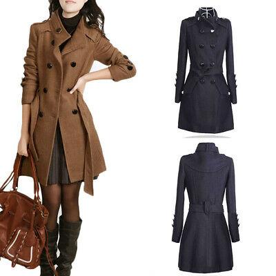 shopping מעילים וג׳קטים Women Outwear Winter Warm Lapel Long Slim Trench Parka Coat Jacket Overcoat