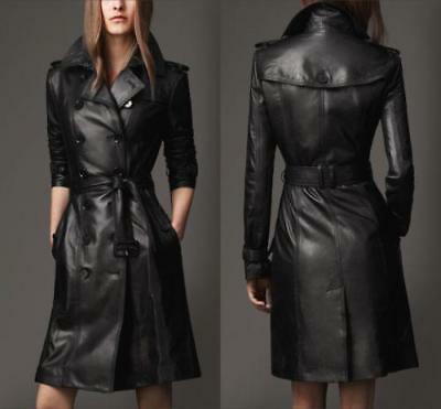 shopping מעילים וג׳קטים Nuovo Donna Vera Pelle Puro Morbida pelle D'Agnello Lungo Cappotto Giacca Trench