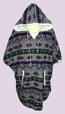 shopping מעילים וג׳קטים Simply Vera Wang poncho XL black purple pattern fleece hoodie kangaroo pocket