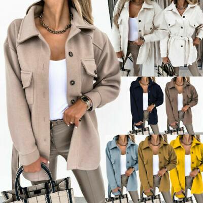shopping מעילים וג׳קטים Women Fleece Shacket Casual Jacket Tie Belt Top Shirts Coat Tunic Oversize Baggy