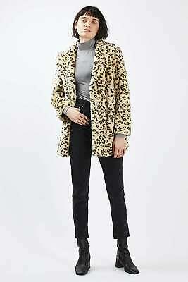shopping מעילים וג׳קטים TOPSHOP UK SIZE 8 FAUX FUR LADIES COAT LEOPARD ANIMAL PRINT WOMENS JACKET