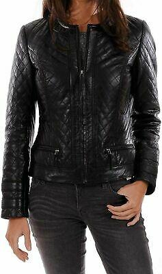 shopping מעילים וג׳קטים Donna 100% Originale Giacca IN Pelle Di Agnello Nero Biker Slim Fit Trapuntato