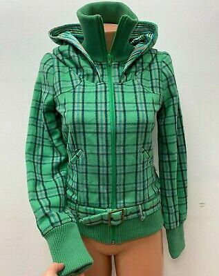 shopping מעילים וג׳קטים BLUTSGESCHWISTER Gr.XS 35%WOLLE Mantel Jacke Grün Kaputze Kariert LOGO