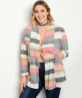 shopping מעילים וג׳קטים WOMEN'S PLUS SIZE CORAL PINK MULTI COLORED CARDIGAN 1XL NEW