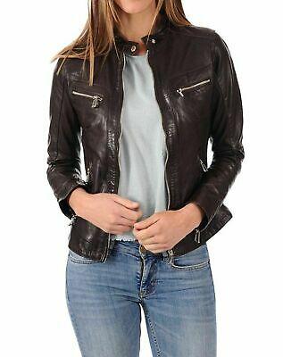 shopping מעילים וג׳קטים Women LambSkin Soft Real Leather Jacket Motorcycle Black Slim Fit Biker Jacket M