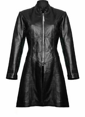 shopping מעילים וג׳קטים Women's Real Leather Black Trench Coat Cosplay Costume Ladies Winter Jacket/Coat