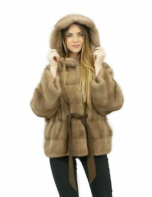 shopping מעילים וג׳קטים Giacca pelliccia 54 visone orizzontale con cappuccio pastello lungo 60 centimetr