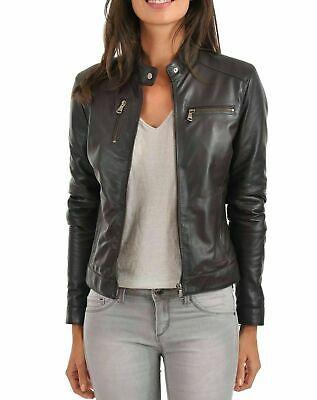 shopping מעילים וג׳קטים Mujer de Moda Elegante Chaqueta de Cuero Piel de Cordero Genuino Moto