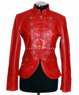 shopping מעילים וג׳קטים Escarlata Rojo Mujer Militar Diseñador Real Encerado Cordero Cuero Chaqueta Moda